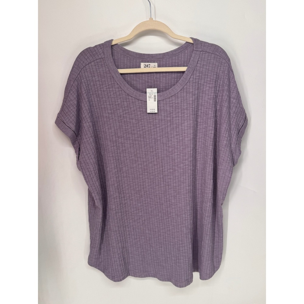 Maurices T-Shirt Womens 1X Purple NWT Ribbed Scoop Neck Short Sleeve Relaxed Fit